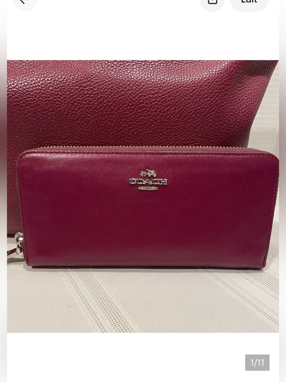 Coach Burgundy Leather zip around accordion Wallet in VGUC/EUC